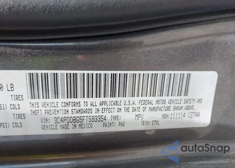 2015 Dodge Journey Sxt z USA, uszkodzony, nr VIN 3C4PDDBG5FT593354